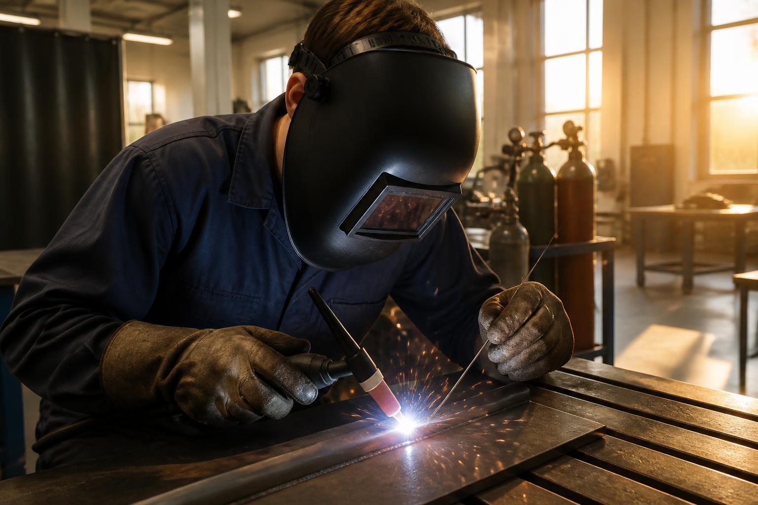 South Dakota SkillsUSA student welding in a career and technical education workshop